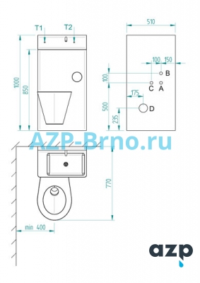 Безопасный нержавеющий комплект унитаз с раковиной и питьевым фонтанчиком BSK 02 AZP Brno Чехия (фото, схема)