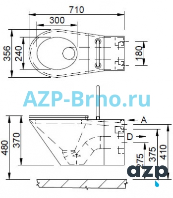 Нержавеющий подвесной унитаз для инвалидов AUZ 01 INV AZP Brno Чехия (фото, схема)